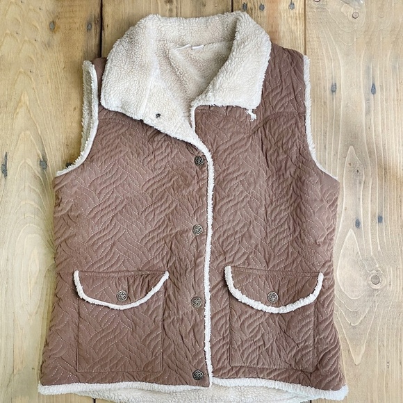 Cowgirl Up Sherpa Vest Brown‎ Embroidered Detail Size L - Picture 1 of 8